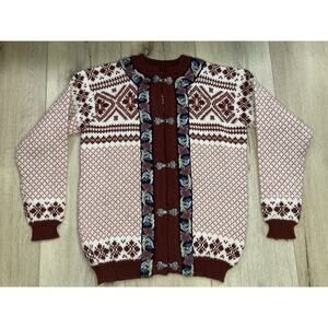 Vintage Dale Of Norway Cardigan Wool Sweater Metal Clasp 38 XS Snowflake Granny